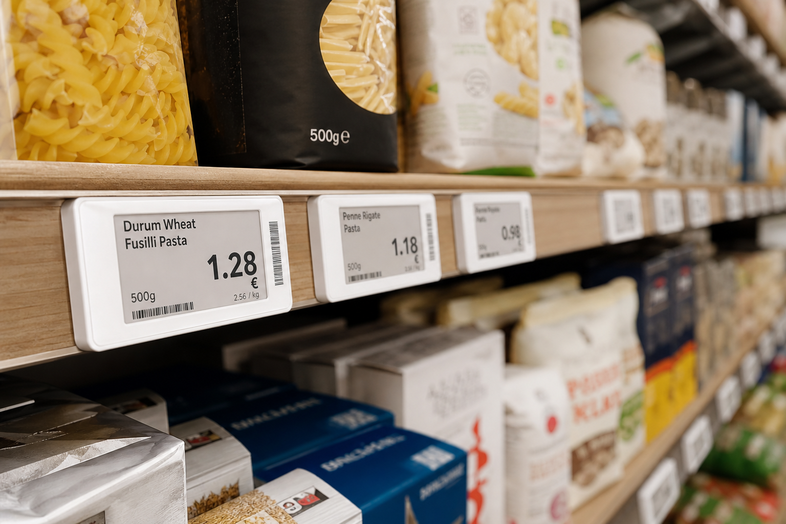 Supermarket aisle with electronic shelf labels